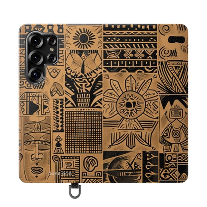 Celestial Faces Brown - Samsung S25 Ultra Case - Lompakkokotelo