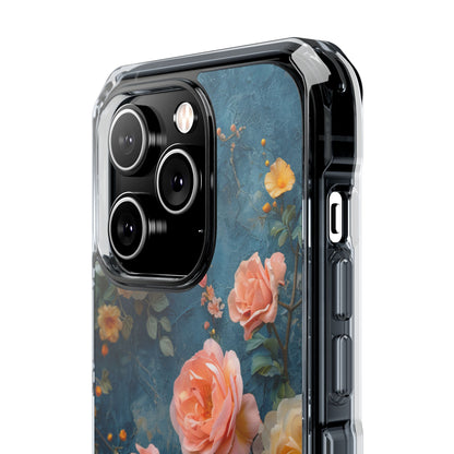 Blue Floral Elegance - Clear Impact iPhone 14 Phone Case