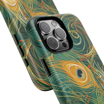 Peacock Elegance in Teal and Gold iPhone 16 | Tough+ Phone Case