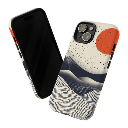 Red Sun Over Flowing Horizons iPhone 15 - Tough Phone Case