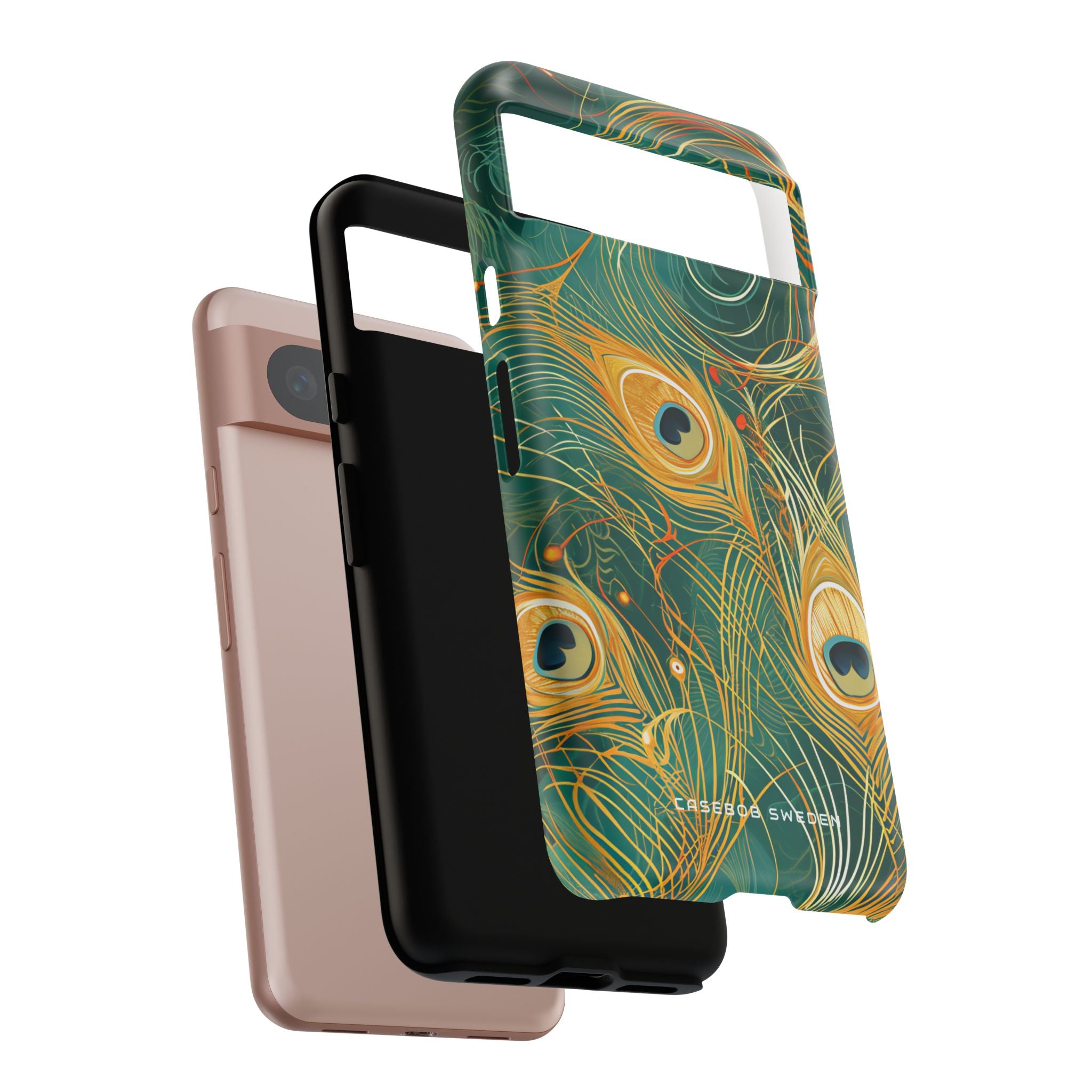 Peacock Elegance in Teal and Gold Google Pixel 8 - Tough Phone Case