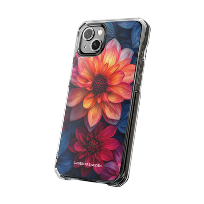 Floral Harmony Orange Blue - Clear Impact iPhone 14 Phone Case