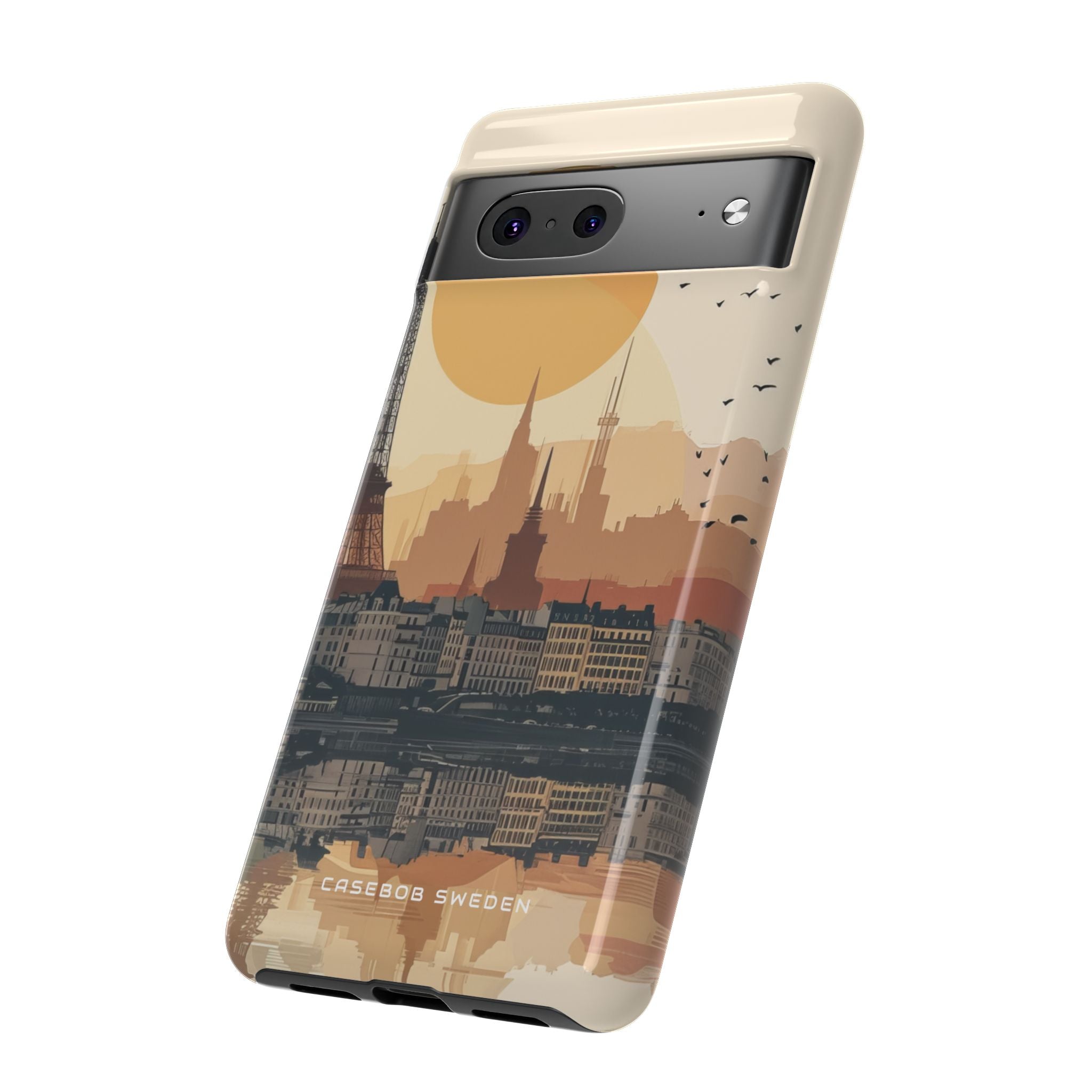 Eiffel Tower Silhouette with Birds and Sun Reflection Google Pixel 7 - Tough Phone Case