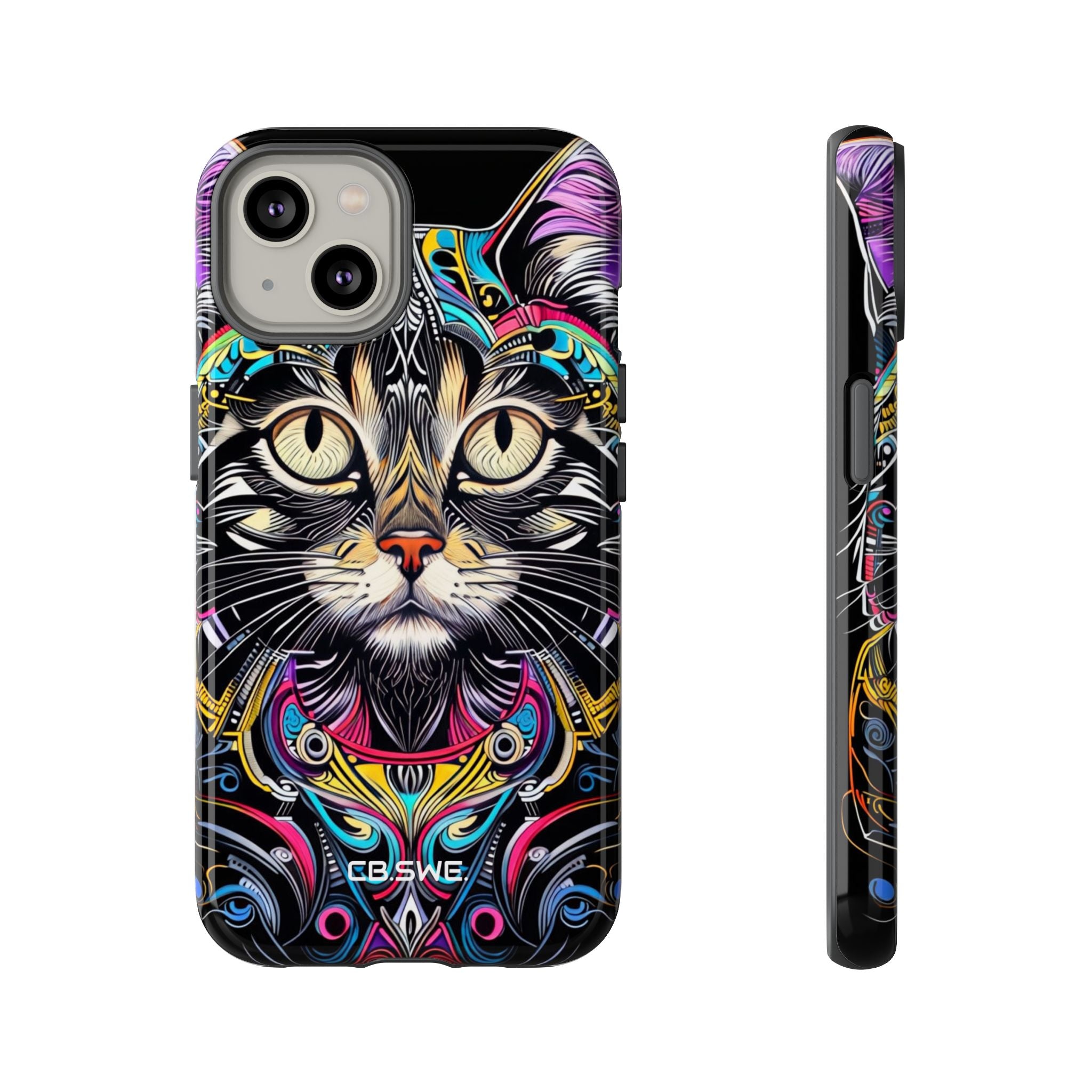 Stunning Multi-Color Scratchboard Art Intricate Tabby Cat iPhone 14 - Tough