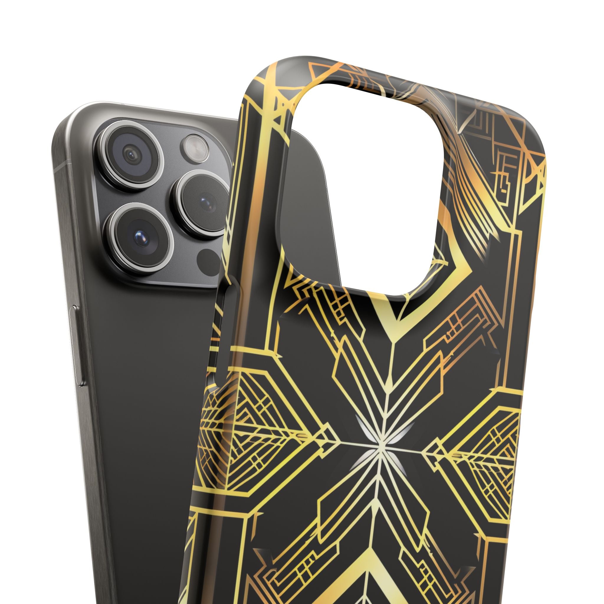 Golden Geometric Opulence iPhone 15 - Slim Phone Case