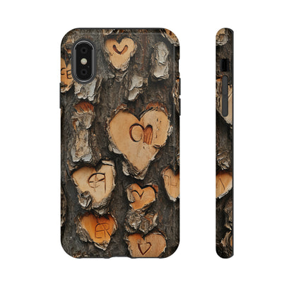 Carved Heart Trees & Initials - Protective Phone Case