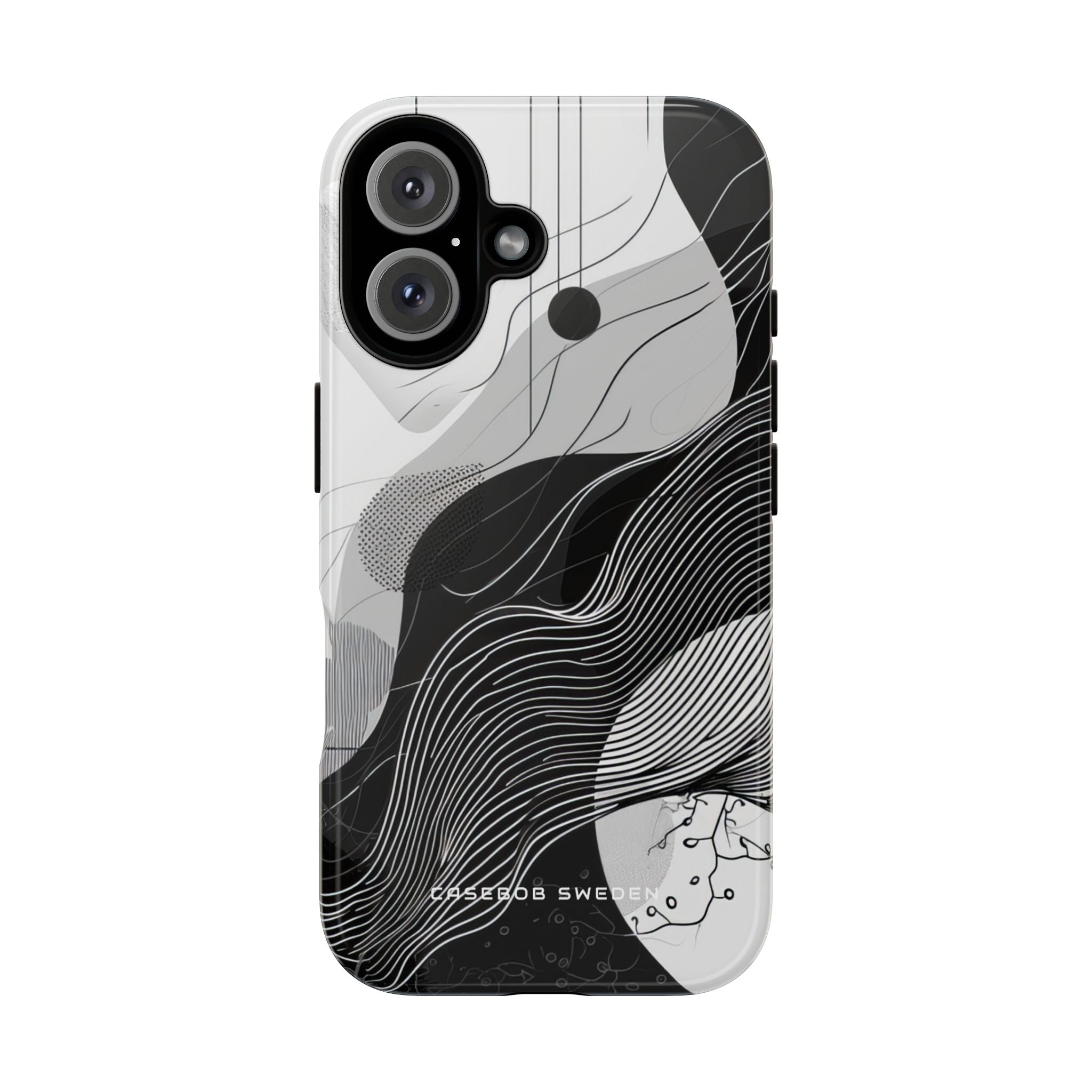 Fluid Rhythms: Monochrome Line Flow iPhone 16 - Tough Phone Case