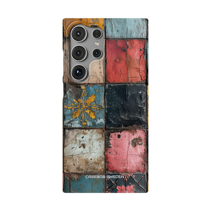 Rustic Red-Yellow Vintage Tiles - Slim Samsung S24 Phone Case