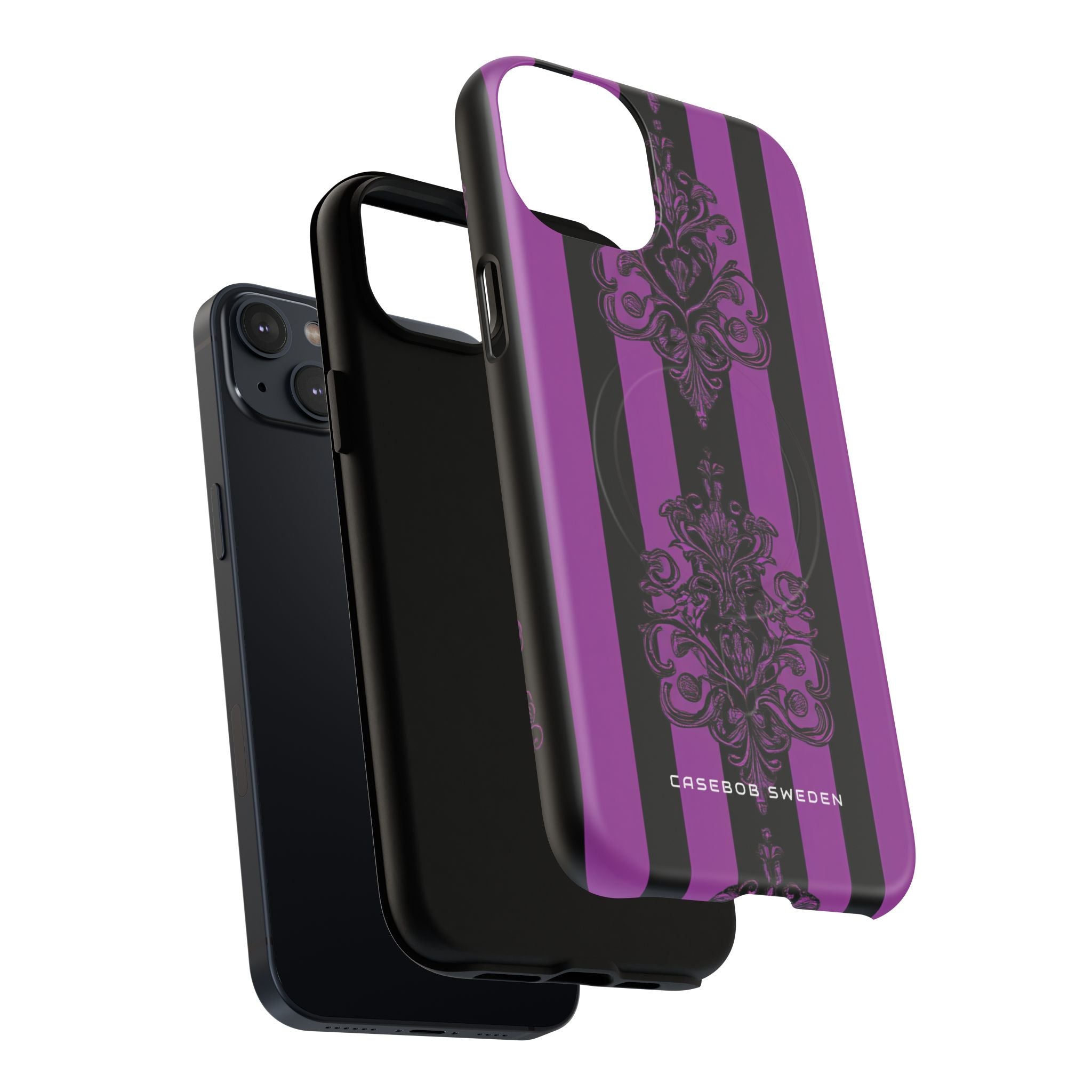 Gothic Elegance with Vertical Stripes and Ornamental Motifs iPhone 14  Tough+ Phone Case