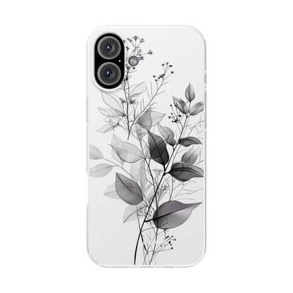 Veined Leaves Gray iPhone 16 Plus Case - Soft