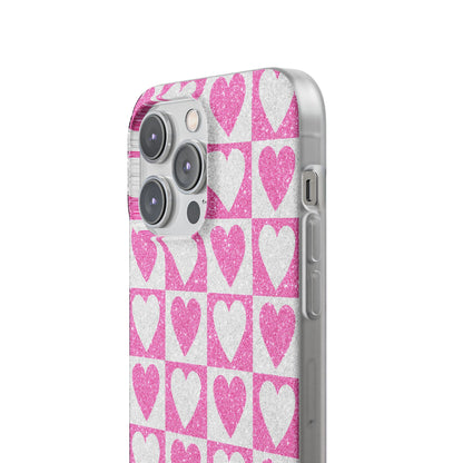 Glitter Heart Grid iPhone 14 Pro Max Case - Soft