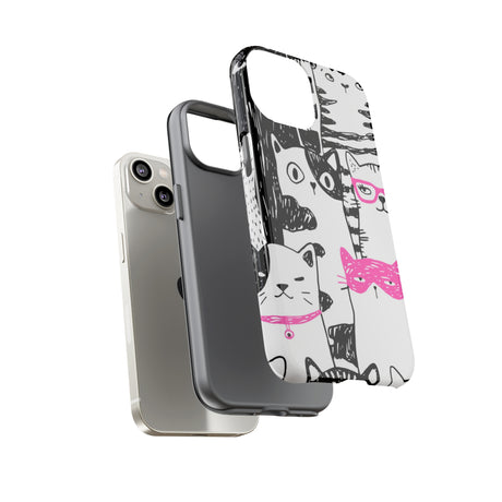 Black & Pink Cat Pattern iPhone Case (Protective) Phone Case