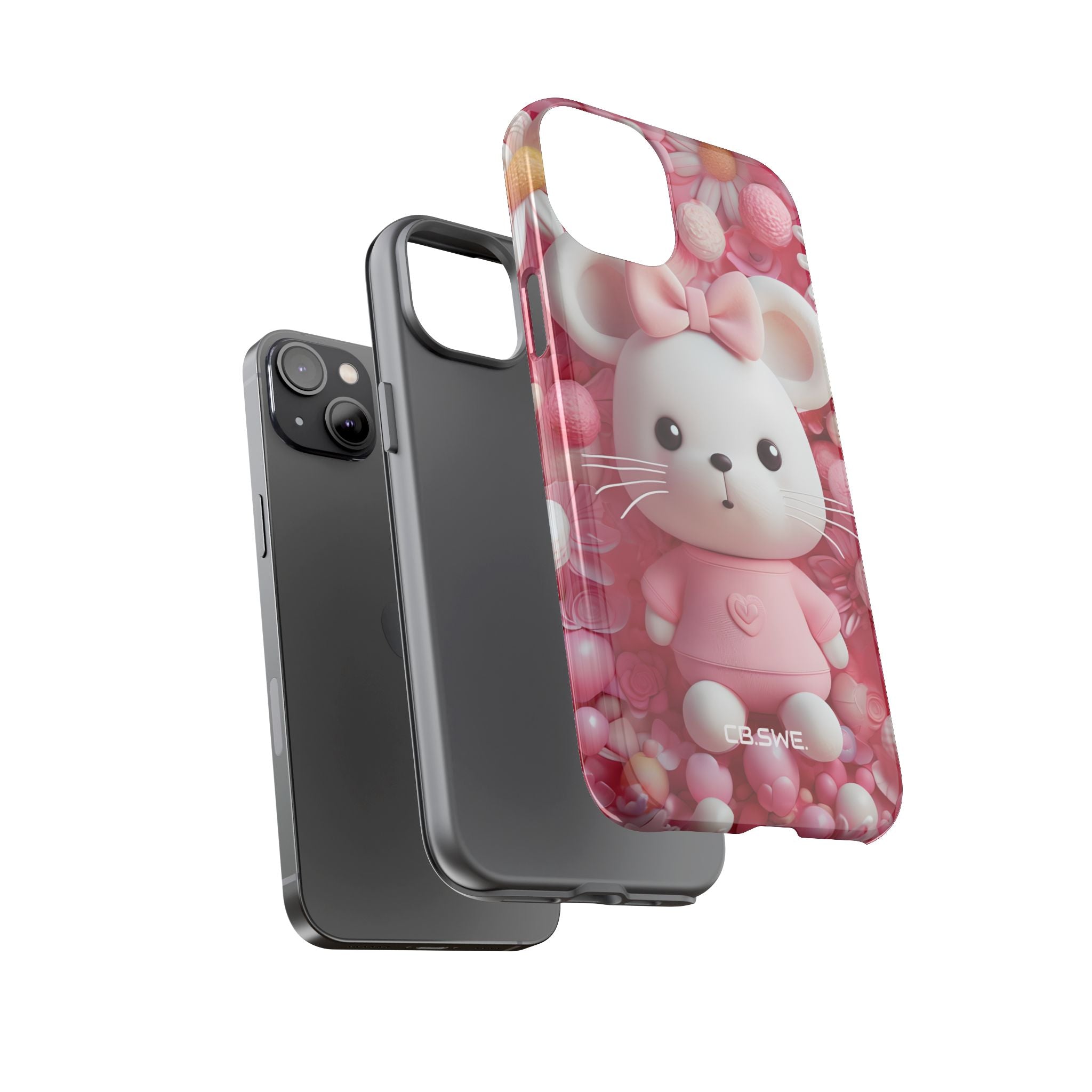 Adorable 3D Rendered White Mouse Plush Toy Floral iPhone 14 - Tough