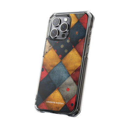 Blue Red Patchwork - Clear Impact iPhone 15 Phone Case