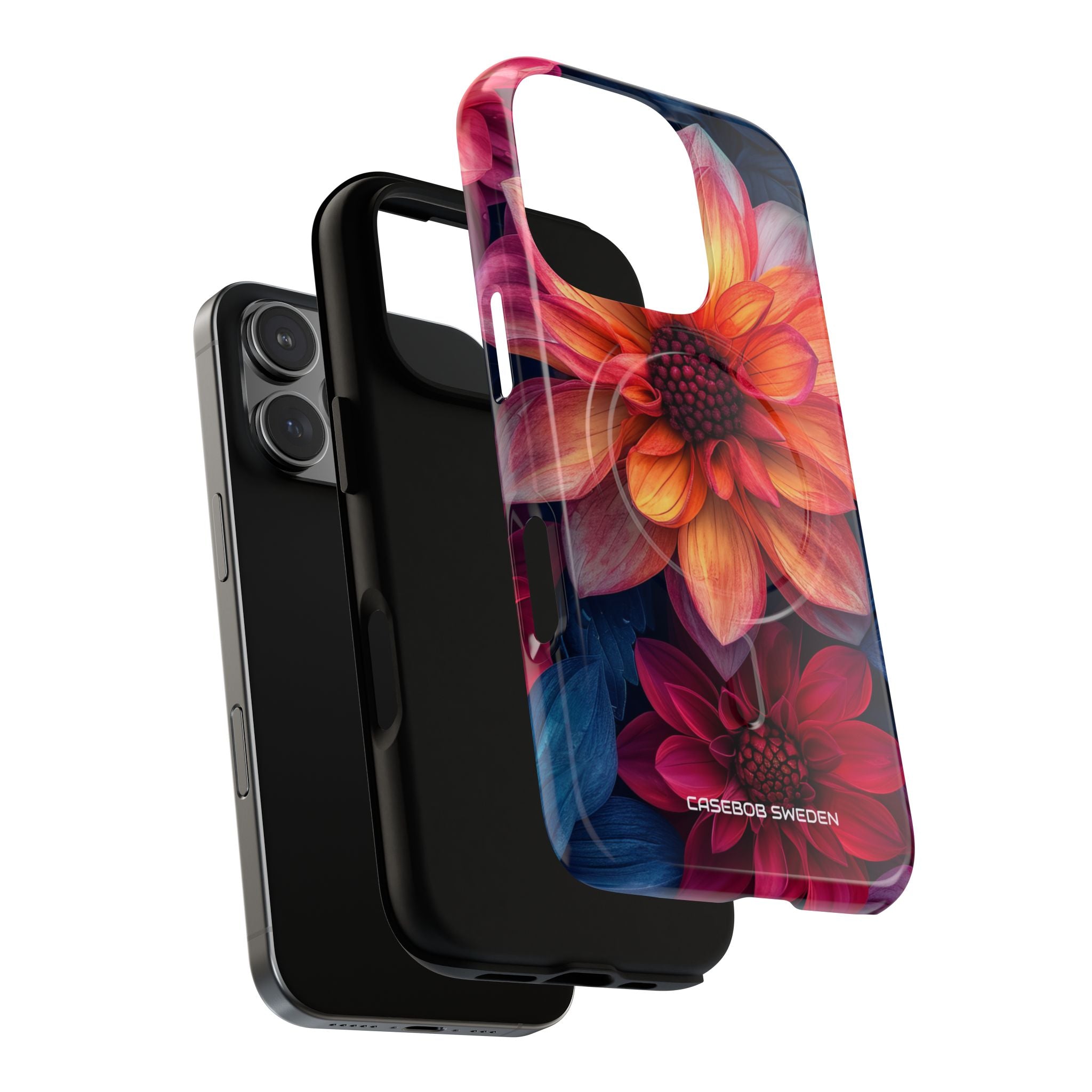 Floral Harmony Orange Blue - Tough + MagSafe® iPhone 16 Phone Case