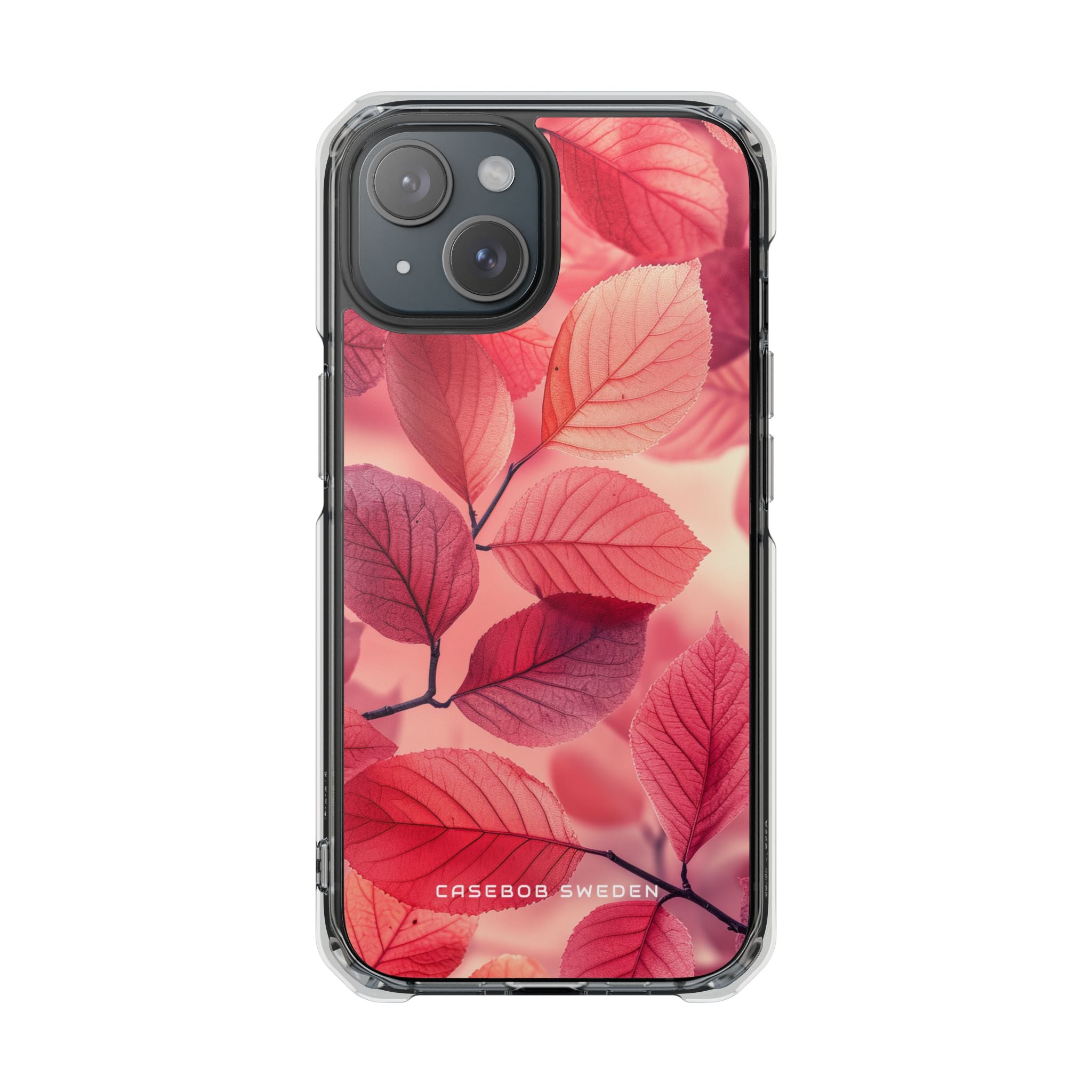 Elegante rosa Blätter iPhone 15 - Transparente, schlagfeste Handyhülle