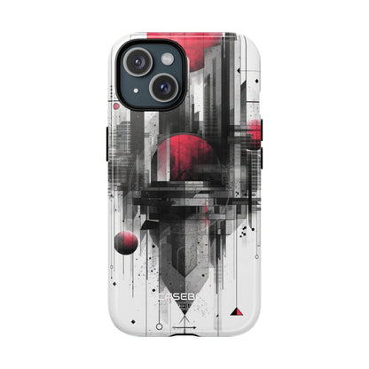 Crimson Gridlines Cityscape iPhone 15 - Tough+