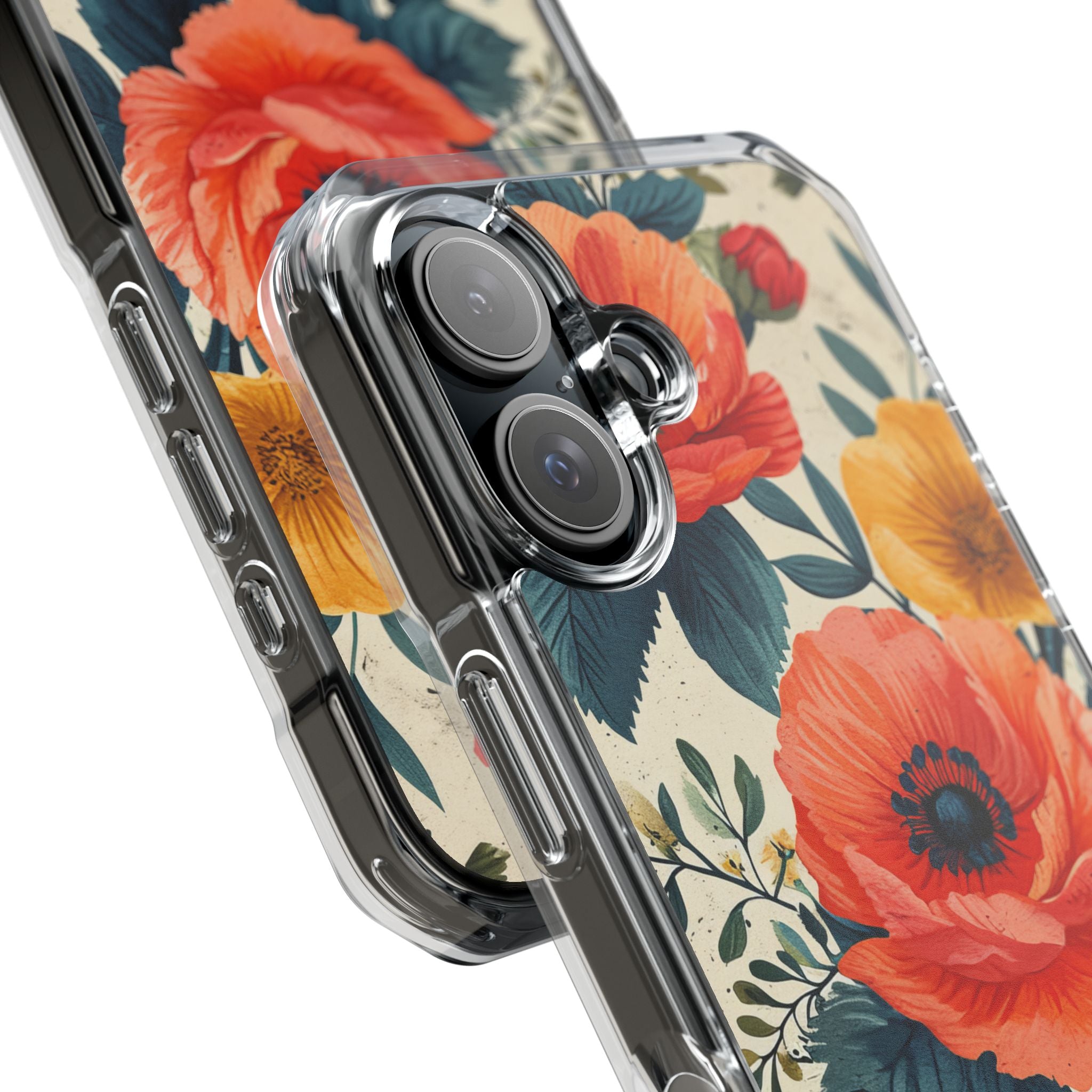 Vibrant Botanical Poppies - Clear Impact iPhone 16 Phone Case