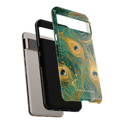 Peacock Elegance in Teal and Gold Google Pixel 8 - Tough Phone Case