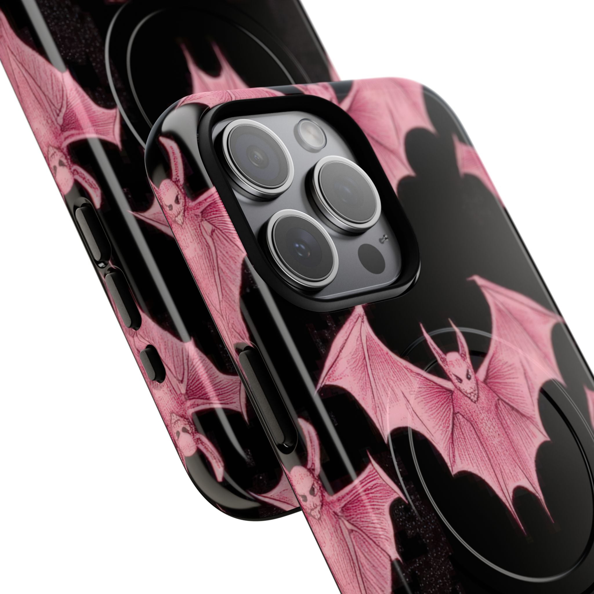 Gothic Pink Bats Aflame iPhone 15 | Tough+ Phone Case