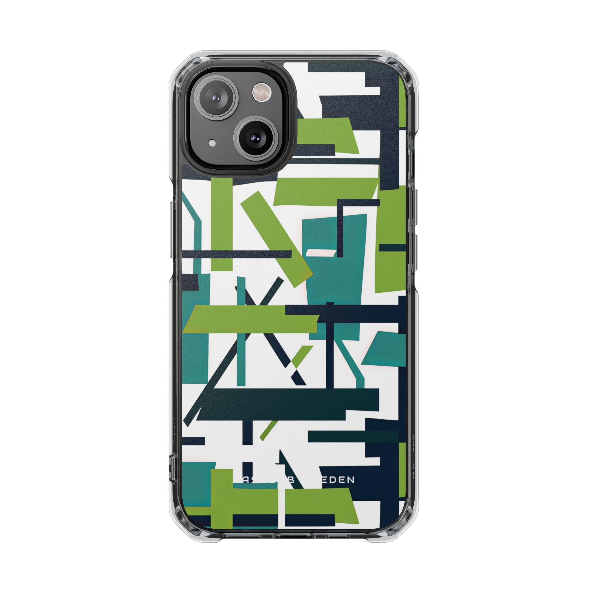 Green Geometry Glide iPhone 14 - Clear Impact Phone Case