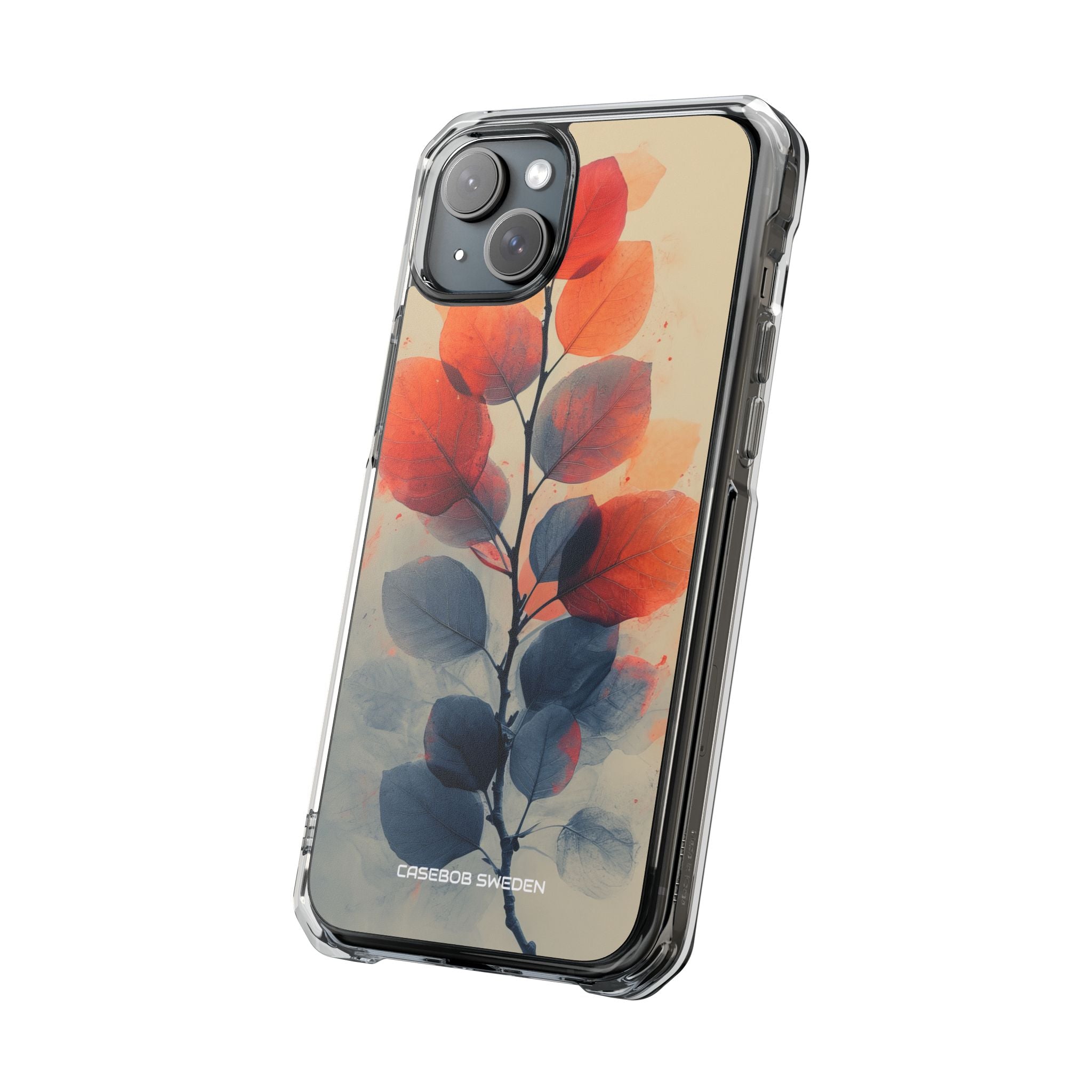 Orange Gray Leaves - Clear Impact iPhone 15 Phone Case