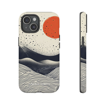 Red Sun Over Flowing Horizons iPhone 15 - Tough Phone Case