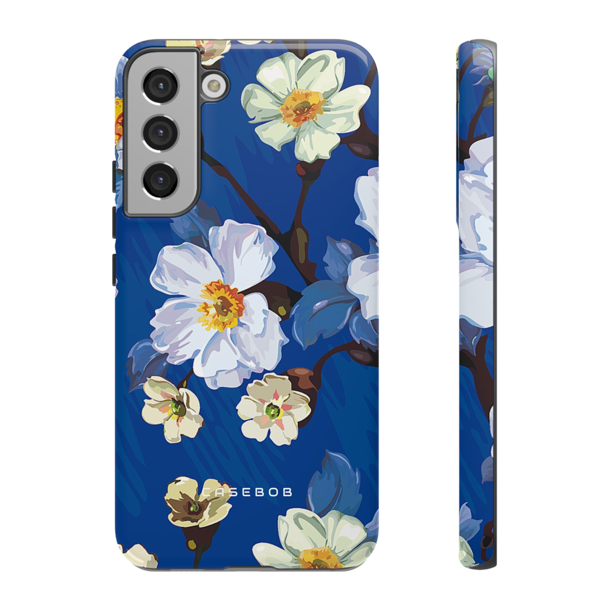 Elegant Flower on Blue iPhone Case | Tough