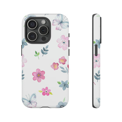 Vintage flowers and butterflies iPhone case - Protective Phone Case