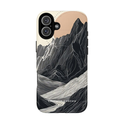 Minimalist Mountain Landscape with Flowing River iPhone 16 | Tough+ Phone Case