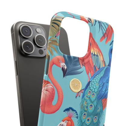 Tropical Flamingo Bliss - Slim iPhone 15 Phone Case