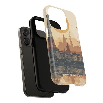 Eiffel Tower Silhouette with Birds and Sun Reflection iPhone 14 | Tough+ Phone Case