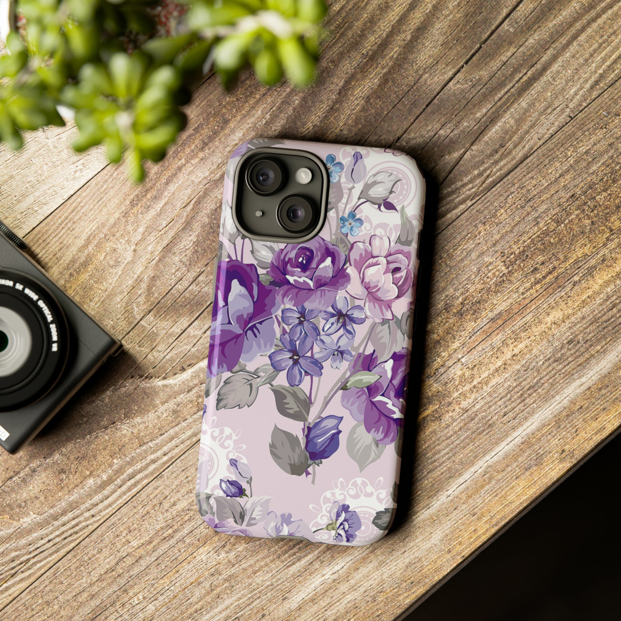 Beautiful vintage purple flower iPhone case - Protective Phone Case