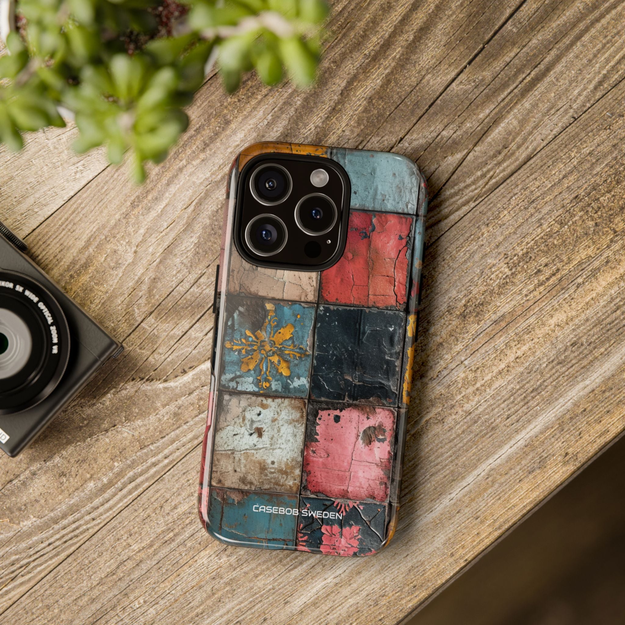 Rustic Red-Yellow Vintage Tiles - Tough iPhone 16 Phone Case