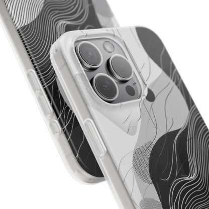 Fluid Rhythms: Monochrome Line Flow iPhone 15 - Flexi Phone Case