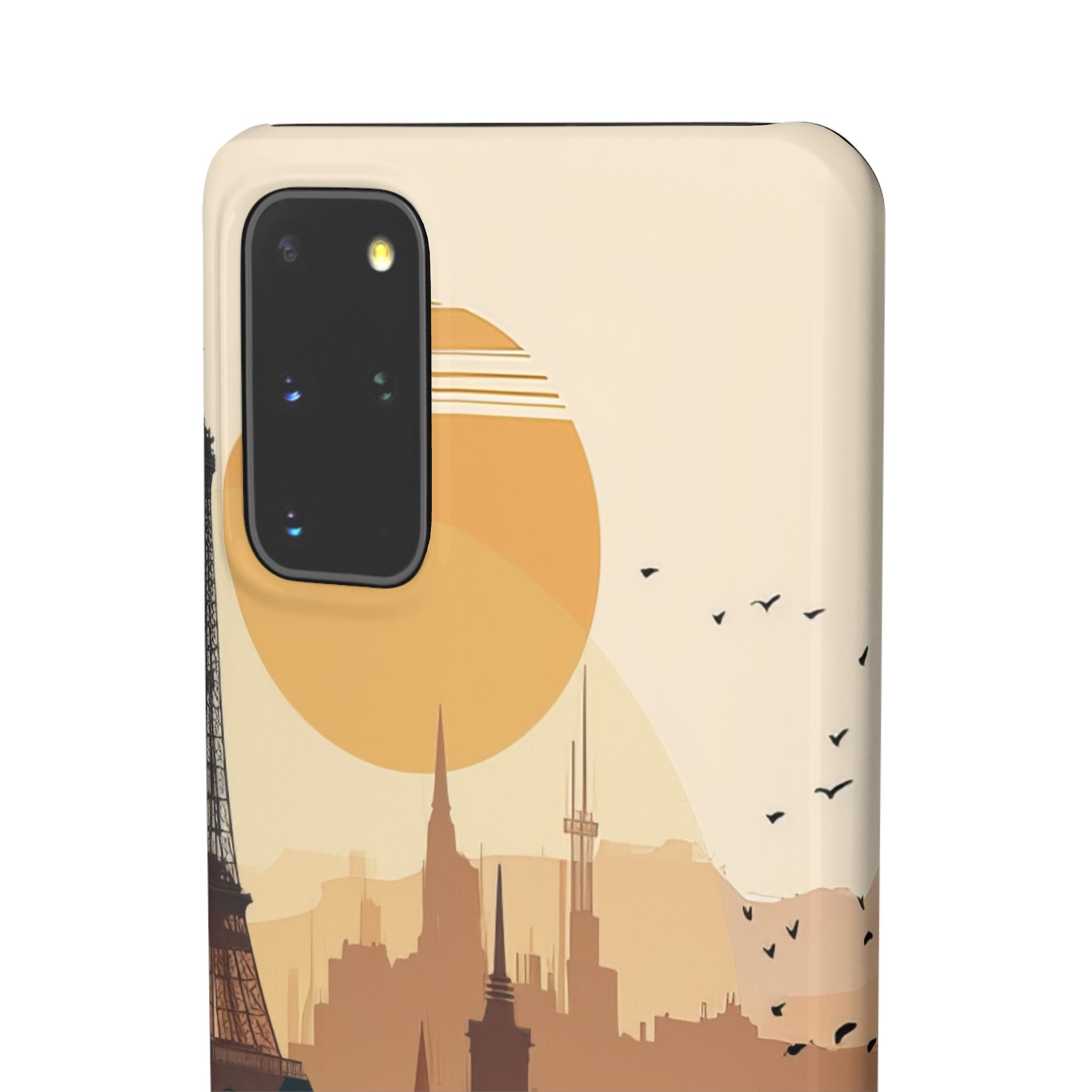 Eiffel Tower Silhouette with Birds and Sun Reflection Samsung S20 - Slim Phone Case