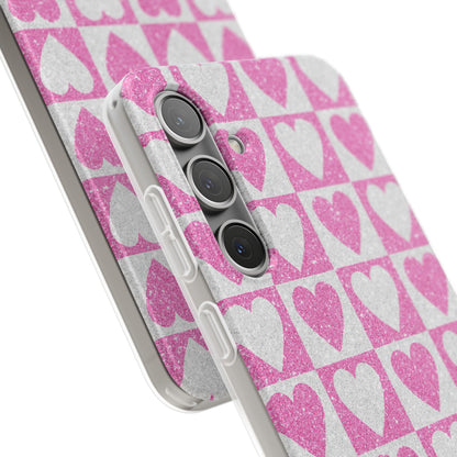 Glitter Heart Grid Samsung S24 Plus Case - Soft