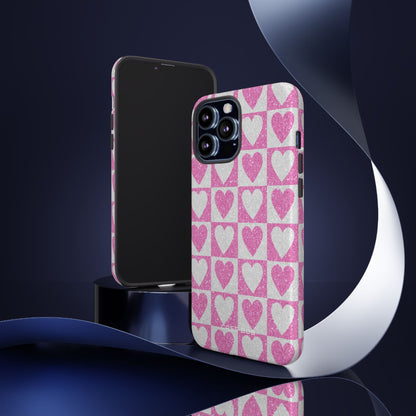 Glitter Heart Grid iPhone 13 Pro Max Case - Tough
