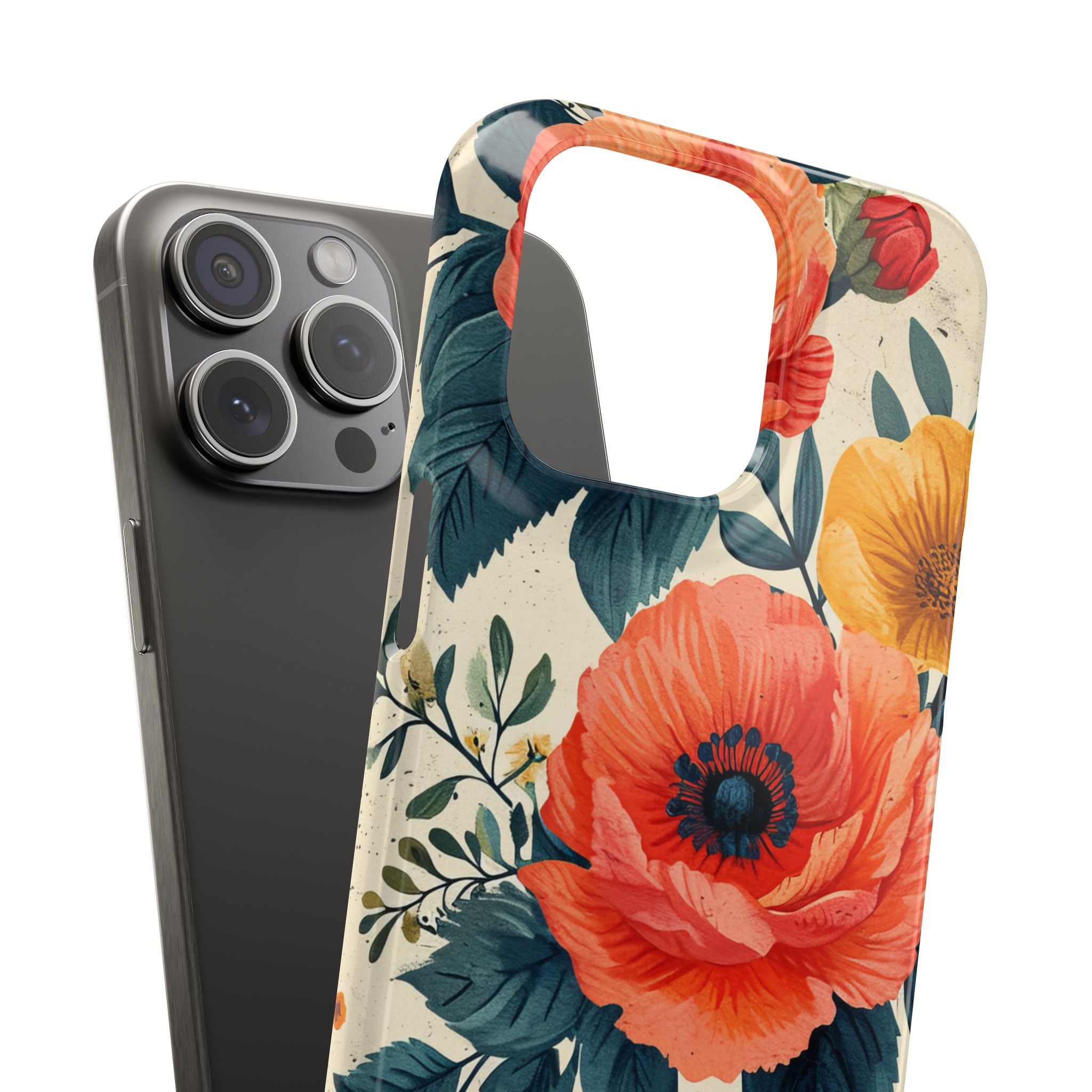 Vibrant Botanical Poppies - Slim iPhone 15 Phone Case