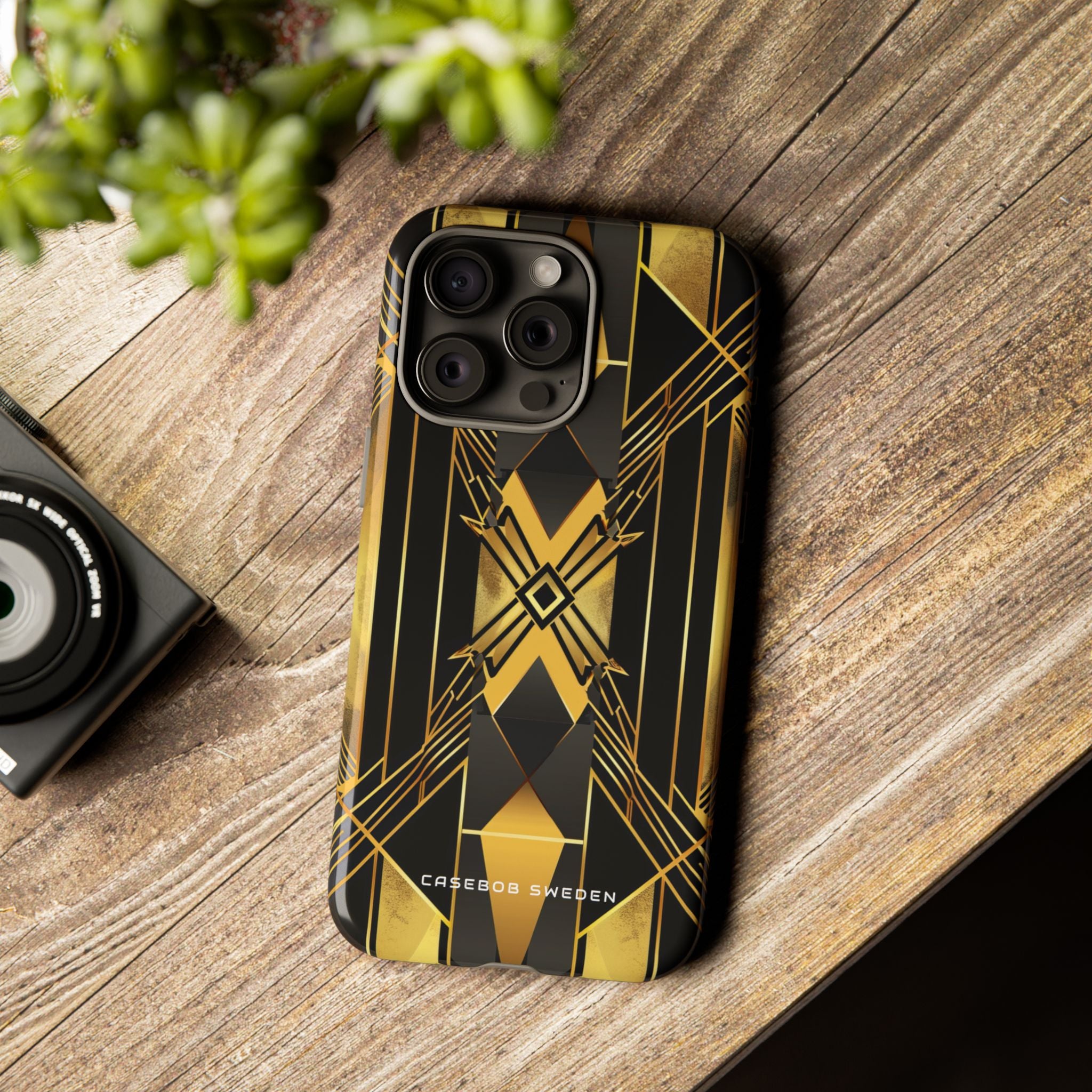 Golden Geometric Elegance iPhone 15 - Tough Phone Case