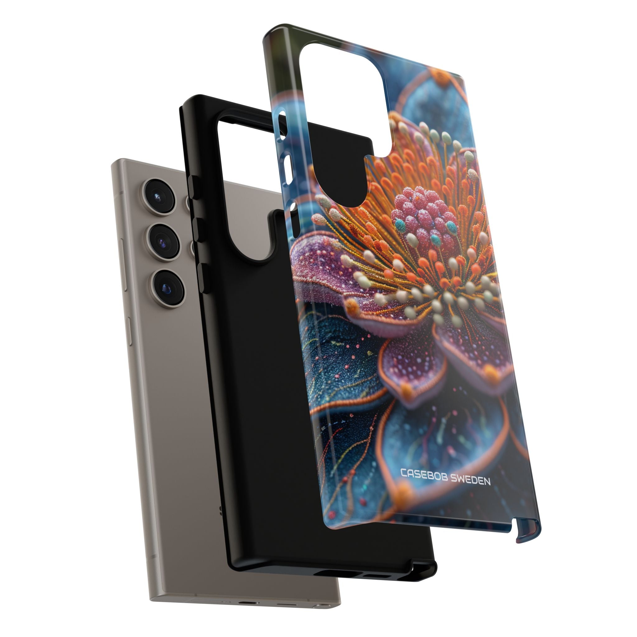 Blue-Orange Floral Swirl - Tough Samsung S24 Phone Case