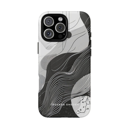 Fluid Rhythms: Monochrome Line Flow iPhone 16 | Tough+ Phone Case