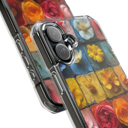 Vibrant Floral Tiles - Clear Impact iPhone 16 Phone Case