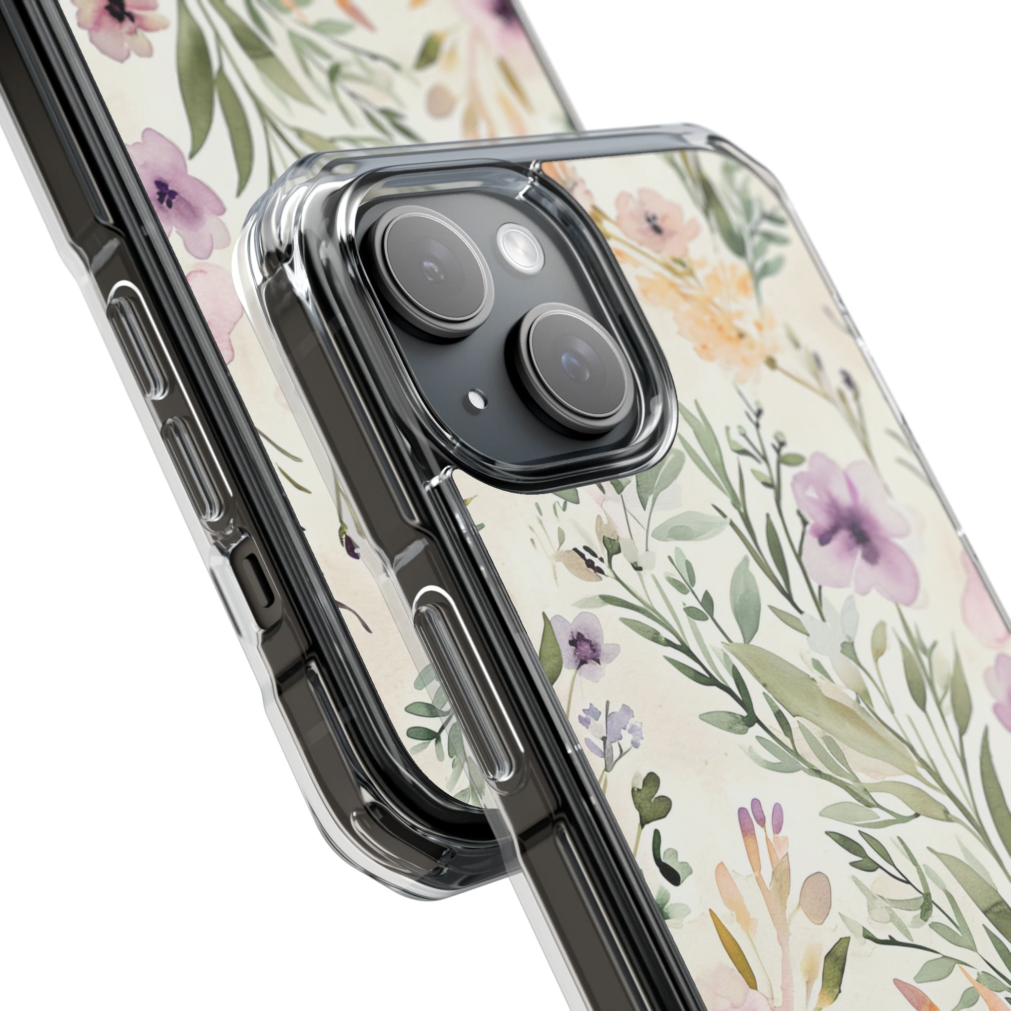 Soft Green Lavender Floral Pattern - Clear Impact iPhone 15 Phone Case