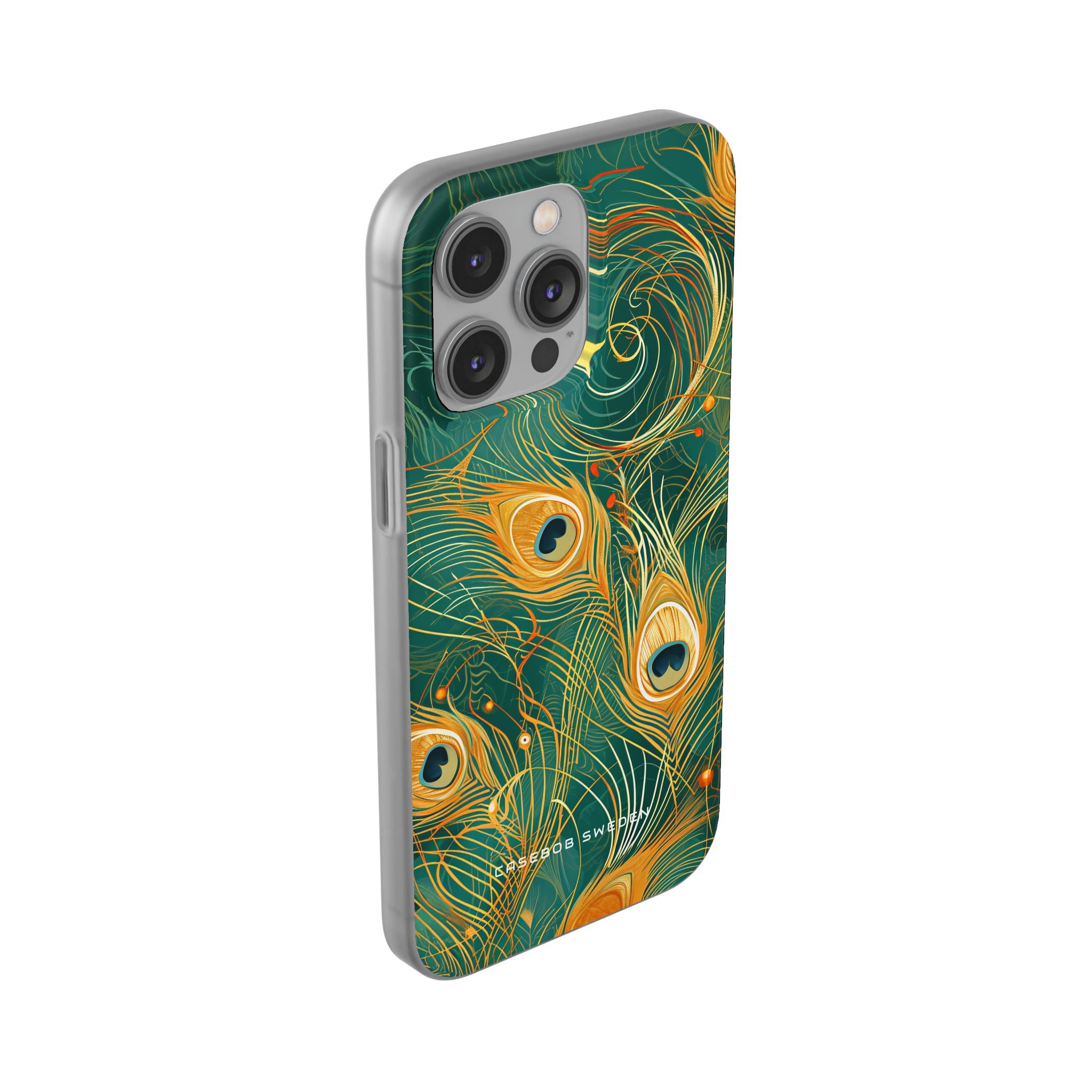 Peacock Elegance in Teal and Gold iPhone 14 - Flexi Phone Case