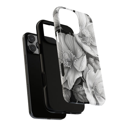 Monochrome Petal Dance iPhone 16 - Tough