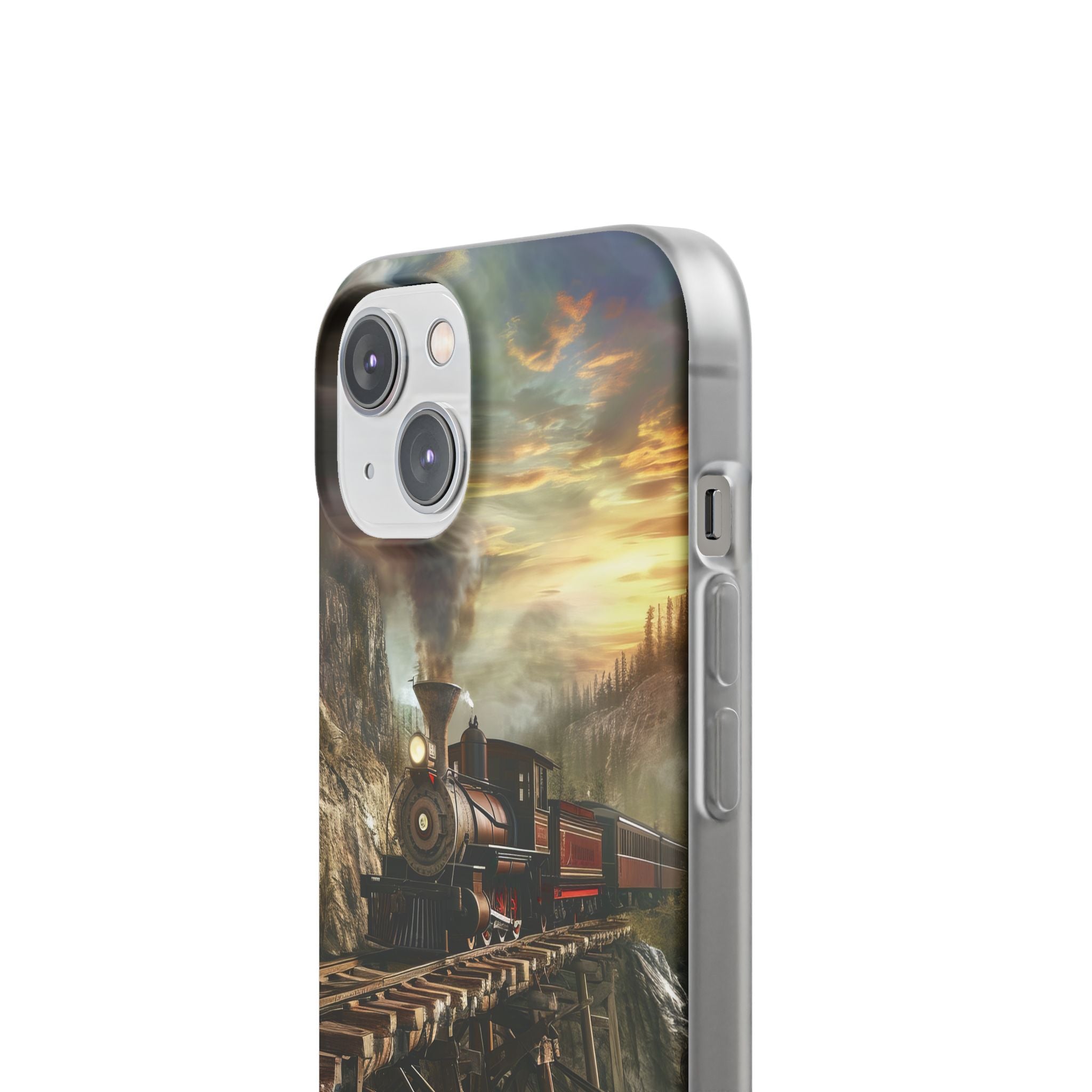 Vintage Steam Train Crossing Mountain Bridge iPhone 14 - Flexi Phone Case