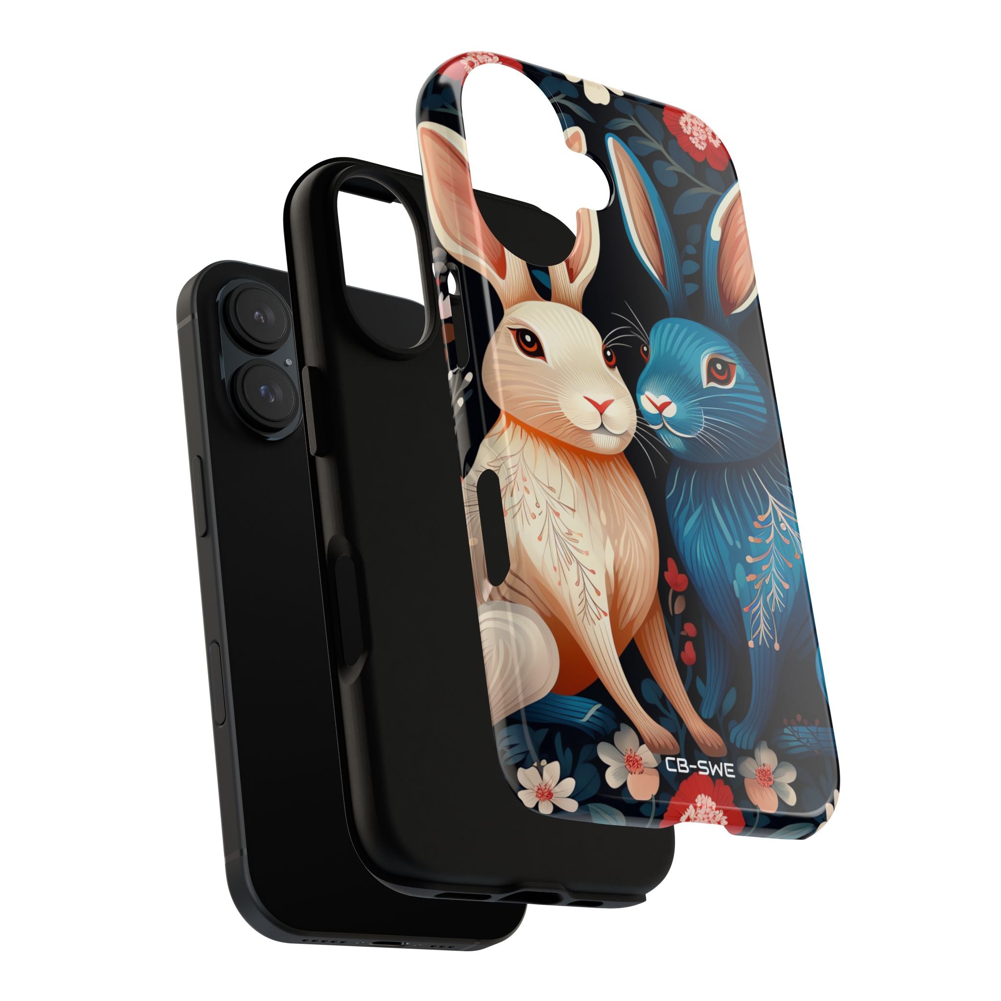 Rabbits Embrace Blossoms - iPhone Case