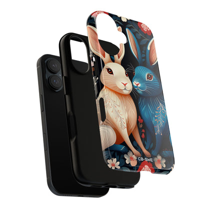 Rabbits Embrace Blossoms - iPhone Case