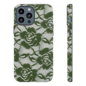 Green Lace Gothic Flower - Protective Phone Case